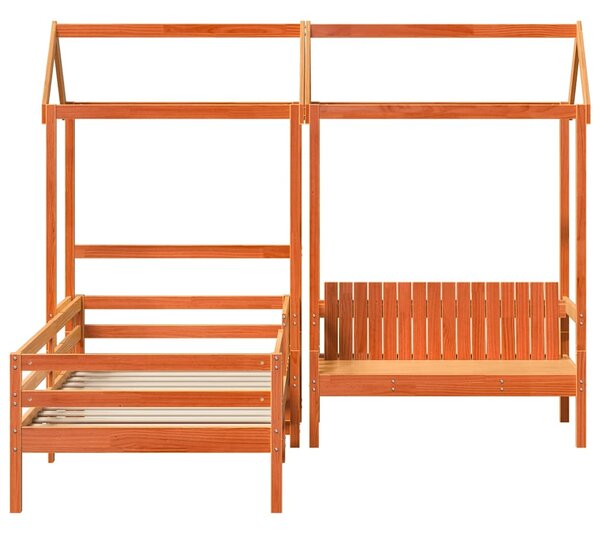 Postel a lavice se střechou voskově hnědá 75 x 190 cm borovice 3282185