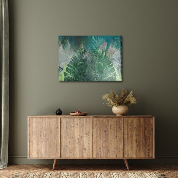 Obraz - Betonová textura s listy (70x50 cm)