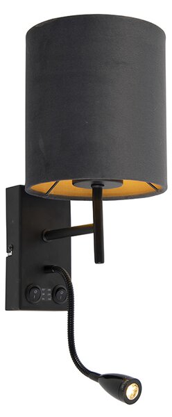 Nástěnné svítidlo v art deco stylu černé s tmavě šedým sametovým stínítkem - Stacca