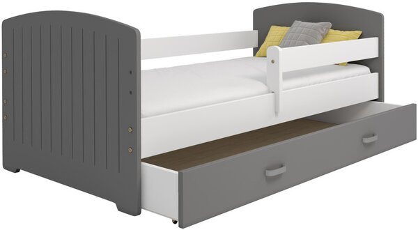 Dětská postel Miki 80x160 B5, šedá/bílá/šedá + rošt, matrace, úložný prostor
