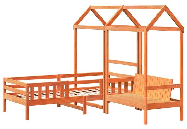 Postel a lavice se střechou voskově hnědá 75 x 190 cm borovice 3282185