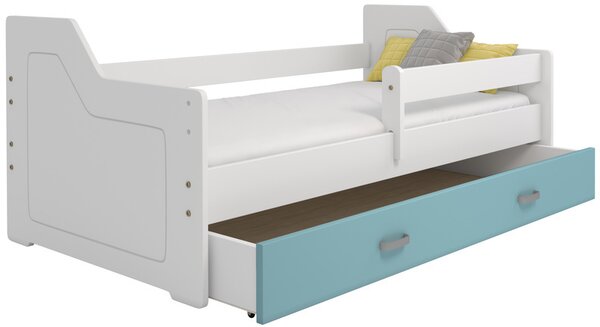 Dětská postel Miki 80x160 B4, bílá/modrá + rošt, matrace, úložný prostor