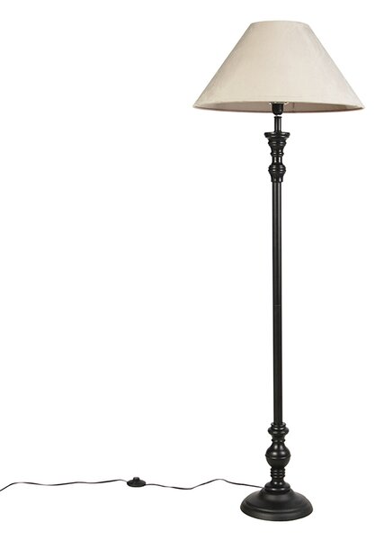 Stojací lampa černá s velurovým odstínem taupe 55 cm - Classico
