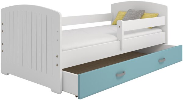 Dětská postel Miki 80x160 B5, bílá/modrá + rošt, matrace, úložný prostor