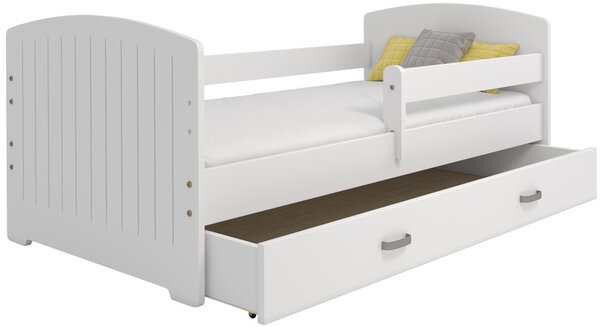 Dětská postel Miki 80x160 B5, bílá/bílá + rošt, matrace, úložný prostor