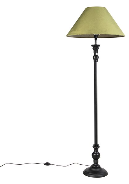Stojací lampa černá s velurovým odstínem zelené 55 cm - Classico