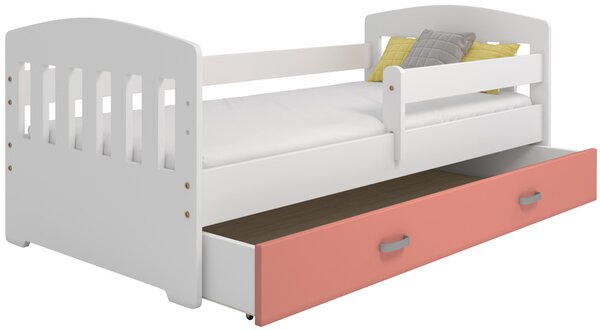 Dětská postel Miki 80x160 B6, bílá/růžová + rošt, matrace, úložný prostor