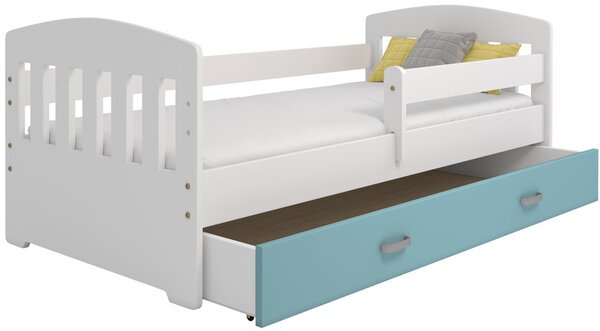 Dětská postel Miki 80x160 B6, bílá/modrá + rošt, matrace, úložný prostor