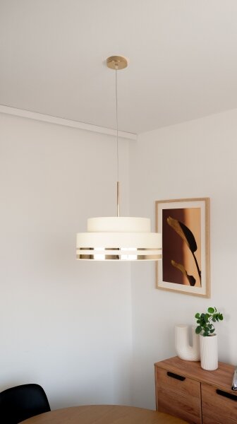 Lustr na lanku TAMI 1xE27/60W/230V pr. 40 cm béžová/zlatá