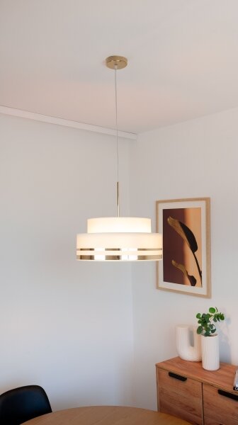 Lustr na lanku TAMI 1xE27/60W/230V pr. 40 cm béžová/zlatá