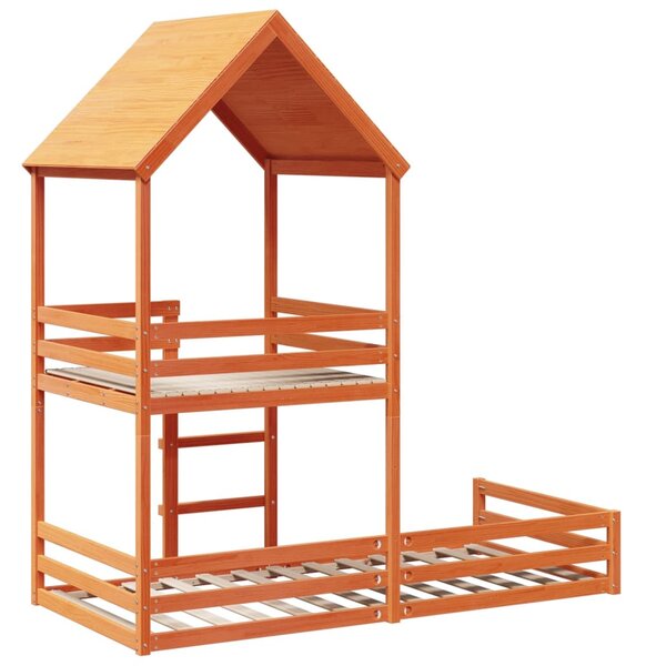 Patrová postel se střechou voskově hnědá 90x190 cm borové dřevo 3282398