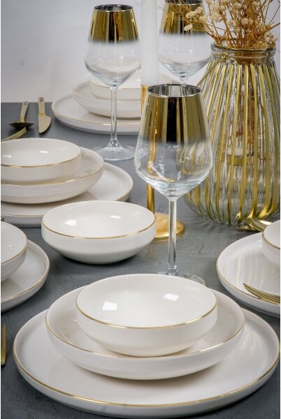 Jídelní sada 18 ks bílá/zlatá/porcelán