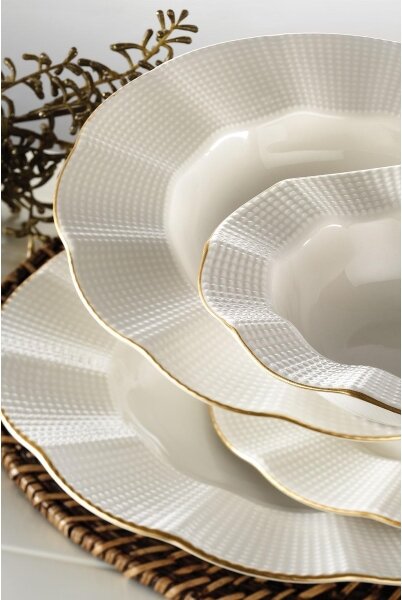 Jídelní sada 26 ks bílá/zlatá/porcelán