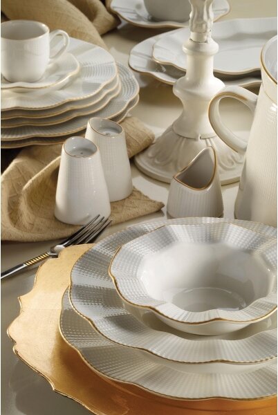 Jídelní sada 26 ks bílá/zlatá/porcelán