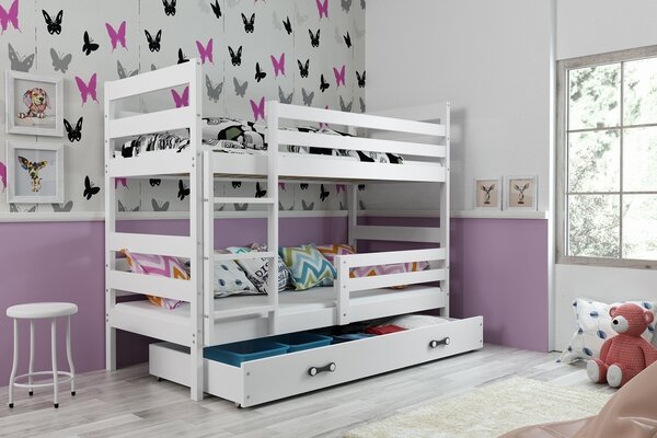 Dětská patrová postel Eryk - 2 osoby, 80x160 s úložným prostorem – Bílá, Bílá