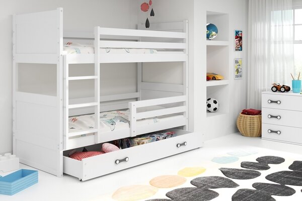 Dětská patrová postel Rico - 2 osoby, 90x200 s úložným prostorem – Bílá, Bílá