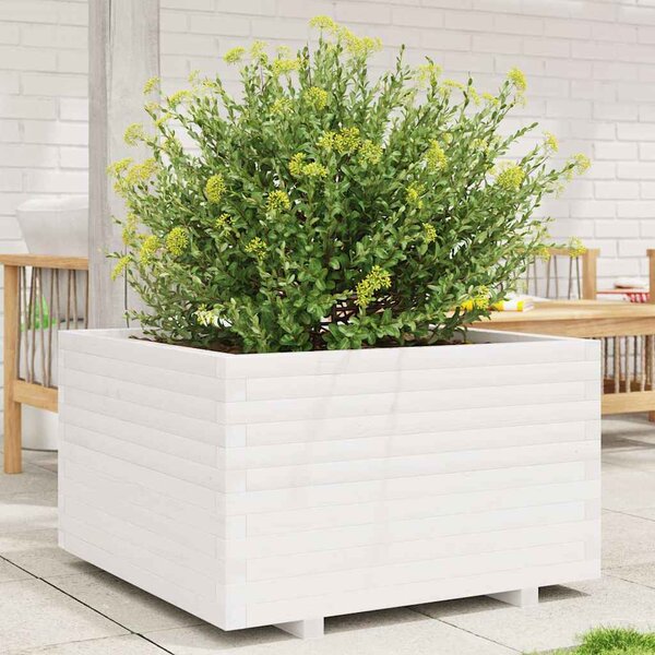 Zahradní truhlík bílý 80 x 80 x 49,5 cm masivní borové dřevo 3282530
