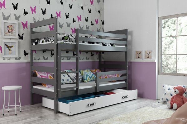 Dětská patrová postel Eryk - 2 osoby, 80x160 s úložným prostorem – Grafitová, Bílá