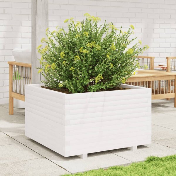 Zahradní truhlík bílý 80 x 80 x 49,5 cm masivní borové dřevo 3282530