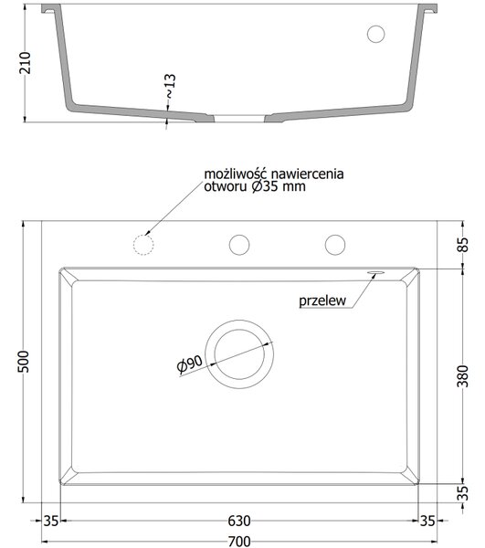 Mexen Elix, 1-korový granitový dřez 700 x 500 mm, šedá, chromový sifon, 6526701005-71