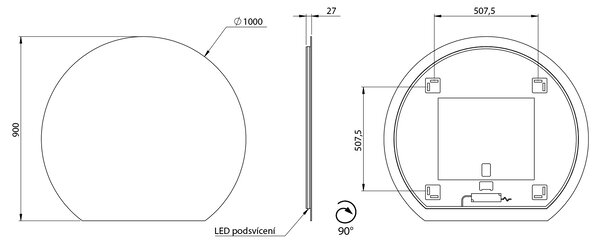 Sapho Sapho, DARA CUT LED podsvícené zrcadlo 20W, ø 100x90cm, topná folie, 34900CI