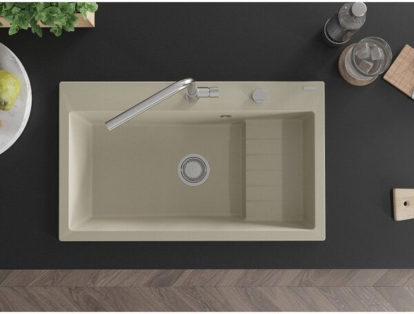Mexen Omar granitový dřez 1-komorový 800 x 480 mm, béžový, sifon chrom - 6520801005-69