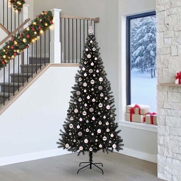 VidaXL Vánoční stromeček PET, s 300 LED diodami a růžovými kuličkami [3396636] Barva: zlatá, Velikost: 180 cm