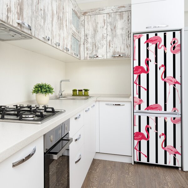 Nálepka fototapeta lednička Plameňáci a pásky FridgeStick-70x190-f-82700283