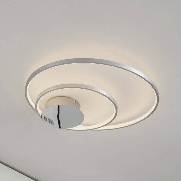 Lindby Stropní svítidlo Nerwin LED, 65 cm, kulaté, hliník/chrom, stmívatelný, Hliník / šedá / zinek, Obývací pokoj / jídelna, Hliník, Moderní, Stropní svítidlo