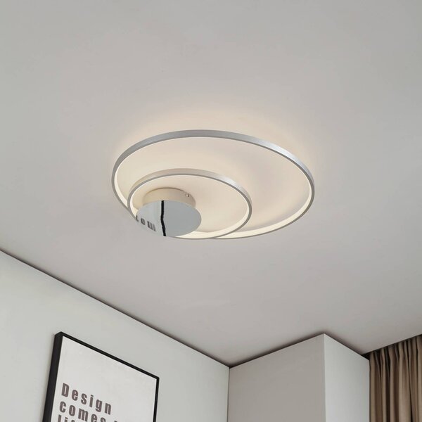 Lindby Stropní svítidlo Nerwin LED, 65 cm, kulaté, hliník/chrom, stmívatelný, Hliník / šedá / zinek, Obývací pokoj / jídelna, Hliník, Moderní, Stropní svítidlo