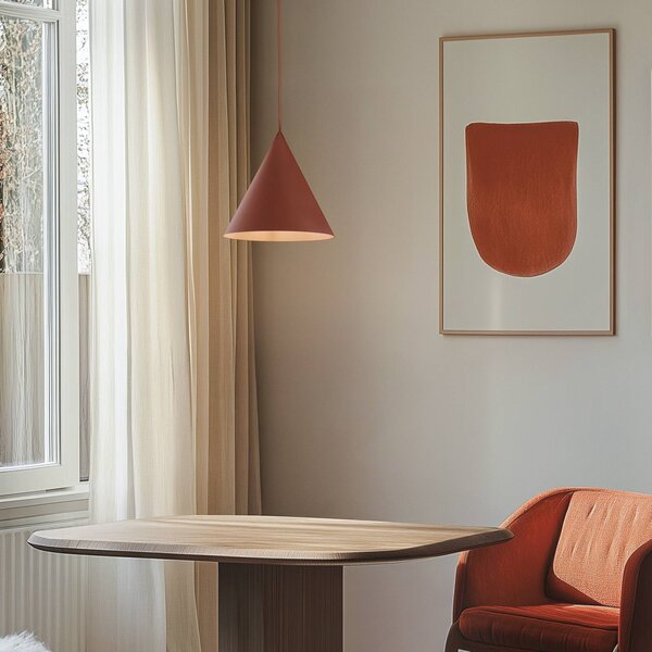 TK Lighting Závěsné světlo Cono, jednoplamenné, Ø 27 cm, cihlově červené, stmívatelný, Červená, Obývací pokoj / jídelna, kov, Moderní