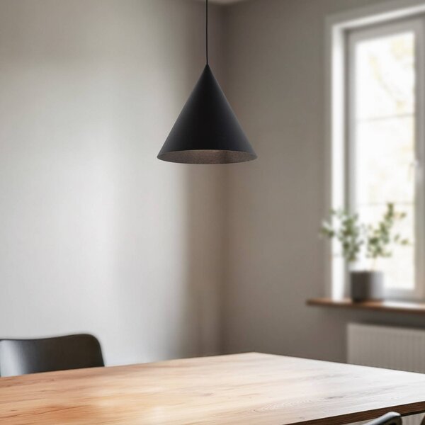 TK Lighting Závěsné světlo Cono, jednoplamenné, Ø 27 cm, černé, stmívatelný, Černá, Obývací pokoj / jídelna, kov, Moderní
