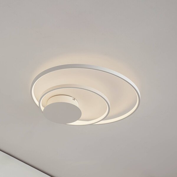 Lindby Stropní svítidlo Nerwin LED, kulaté, bílé, stmívatelný, Bílá / opál, Obývací pokoj / jídelna, Hliník, Moderní, Stropní svítidlo