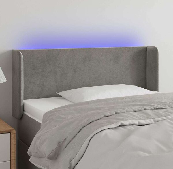 VidaXL Čelo postele s LED samet [3123814] Barva: Tmavě šedá, Velikost: 163 x 16 x 78/88 cm