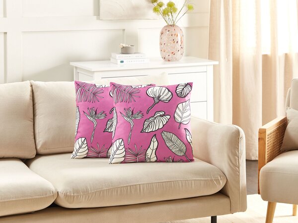 Sada 2 dekorativních polštářů MALVA Umělý samet 45 x 45 cm Růžová Květinový vzor