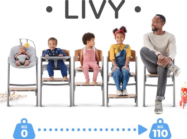 KINDERKRAFT SELECT- Dětská jídelní židle 3v1 LIVY Premium dub + lehátko CALMEE
