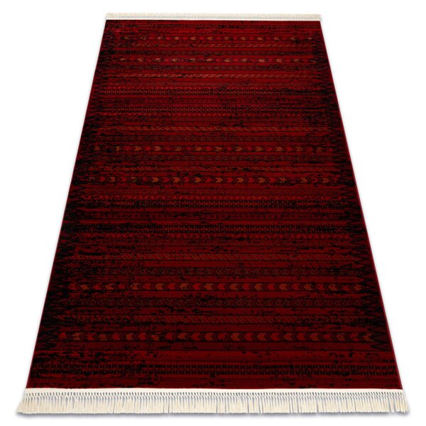 Koberec ORIENT 5820 s třásněmi, pruhy / orientální, bordó / černý