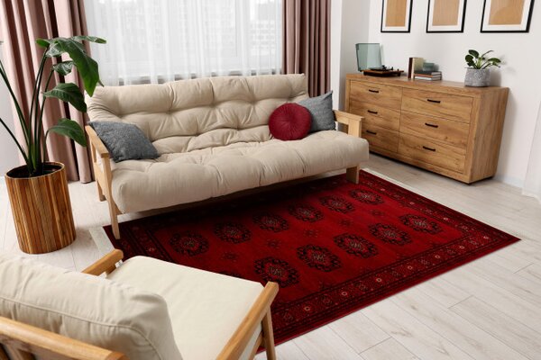 Koberec ORIENT 6871 s třásněmi, rám / ornament / klasický, bordó / černý