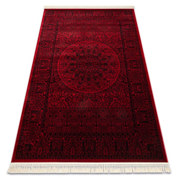 Koberec ORIENT 6039 s třásněmi, rám / orientální / rozeta, bordó / černý