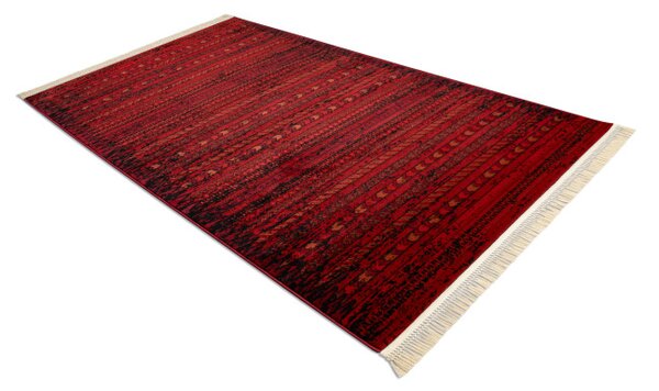 Koberec ORIENT 5820 s třásněmi, pruhy / orientální, bordó / černý