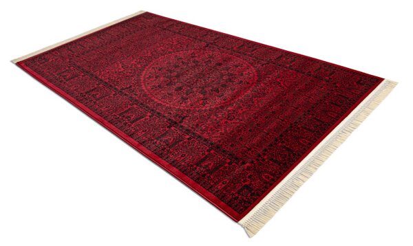 Koberec ORIENT 6039 s třásněmi, rám / orientální / rozeta, bordó / černý