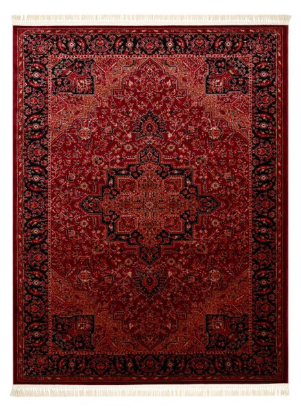 Koberec ORIENT Y307 s třásněmi, rám / ornament / klasický, bordó / černý