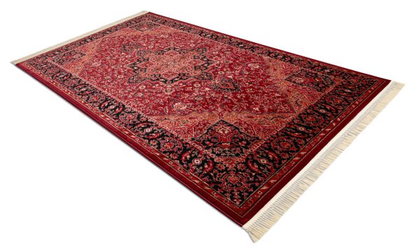 Koberec ORIENT Y307 s třásněmi, rám / ornament / klasický, bordó / černý