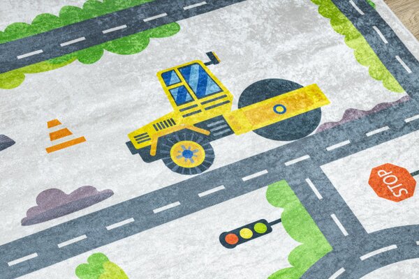 Dětský koberec protiskluzový BAMBINO 2338 Bagr, bílý / zelený