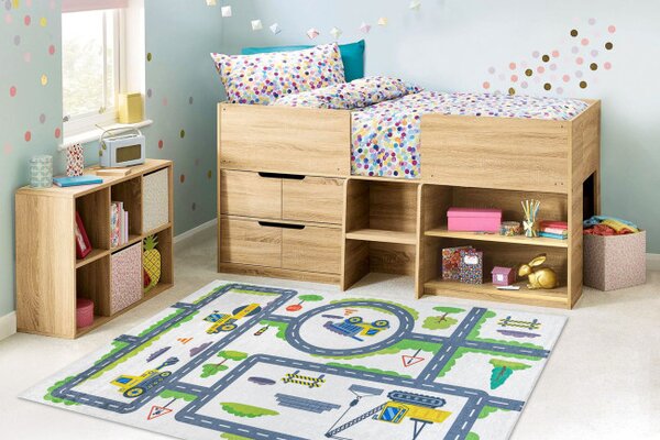 Dětský koberec protiskluzový BAMBINO 2338 Bagr, bílý / zelený