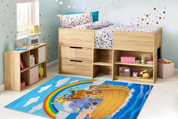 Dětský koberec protiskluzový BAMBINO 2685 Dětská archa, modrý / hnědý