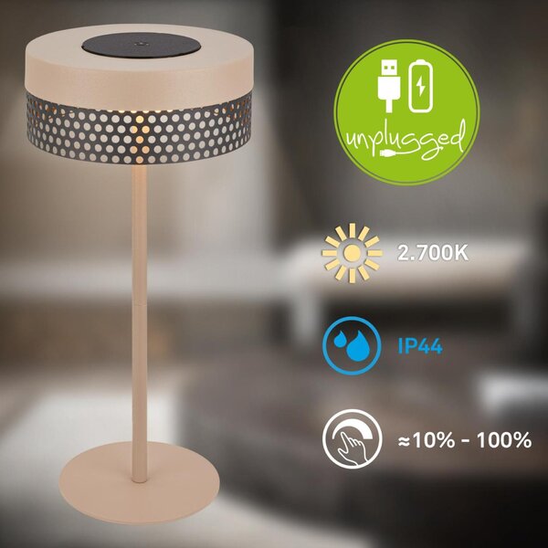 BRILONER Booha stolní lampa - 2,5W, 300lm, bezdrátová, IP44, LED, stmívatelná, teplá bílá, béžová/antracit 7576011