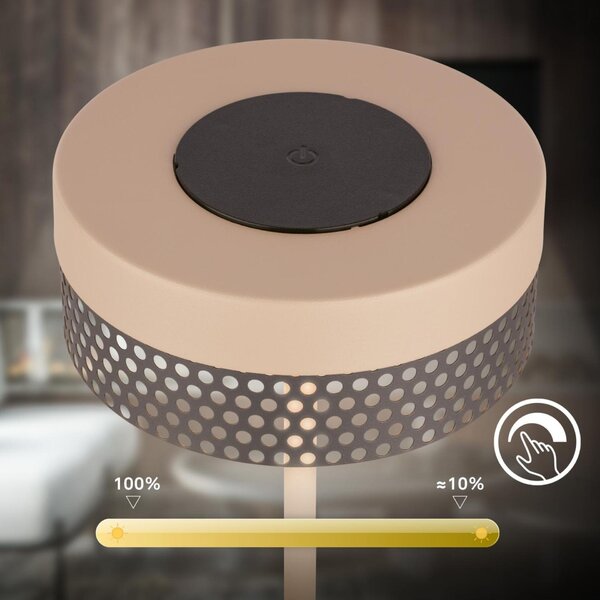 BRILONER Booha stolní lampa - 2,5W, 300lm, bezdrátová, IP44, LED, stmívatelná, teplá bílá, béžová/antracit 7576011