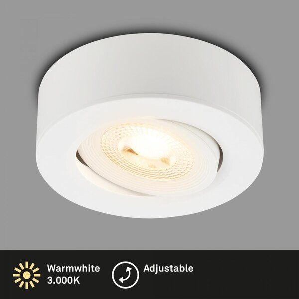 BRILONER LED vestavné / přisazené bodové svítidlo – pr.90mm, 5W, 230V, teplá bílá, nastavitelné, bílé 7991016