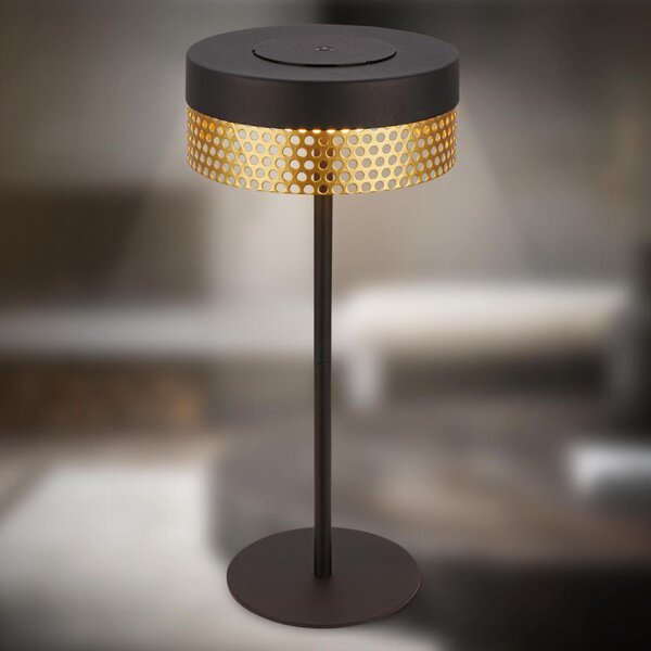 BRILONER Booha stolní lampa - 2,5W, 300lm, bezdrátová, IP44, LED, stmívatelná, teplá bílá, černá/zlatá 7576015